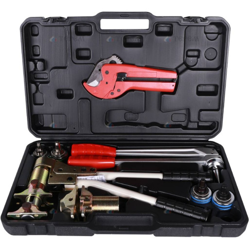 Комплект аксиальный пресс для труб PEX с четырьмя насадками Stout PexTool